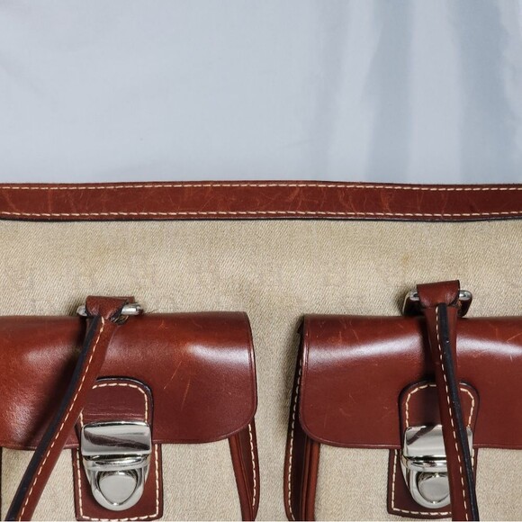 Vintage Dooney & Bourke Brown Leather & Tan Monogram Canvas Satchel 12.5"X7.5"X5 - Picture 13 of 14